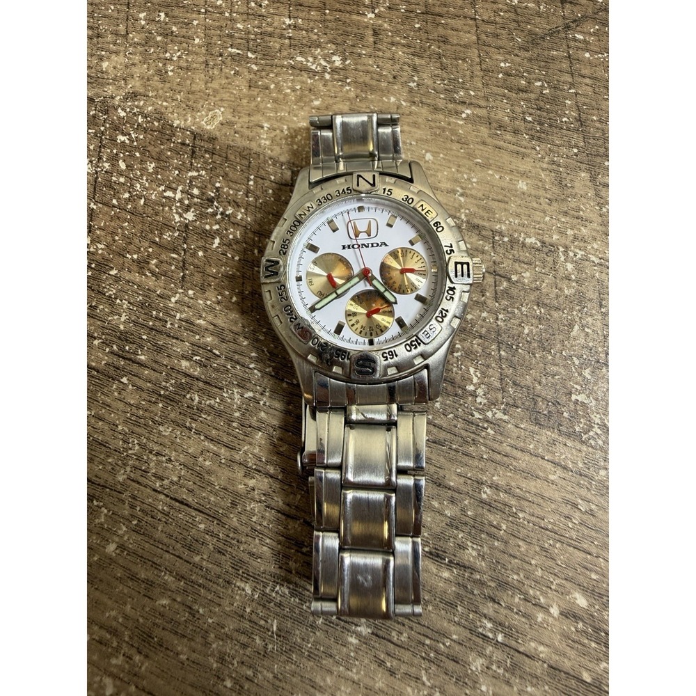VTG Taxor Honda 463 Compass Bezel Multifunction Watch Day Date Stainless